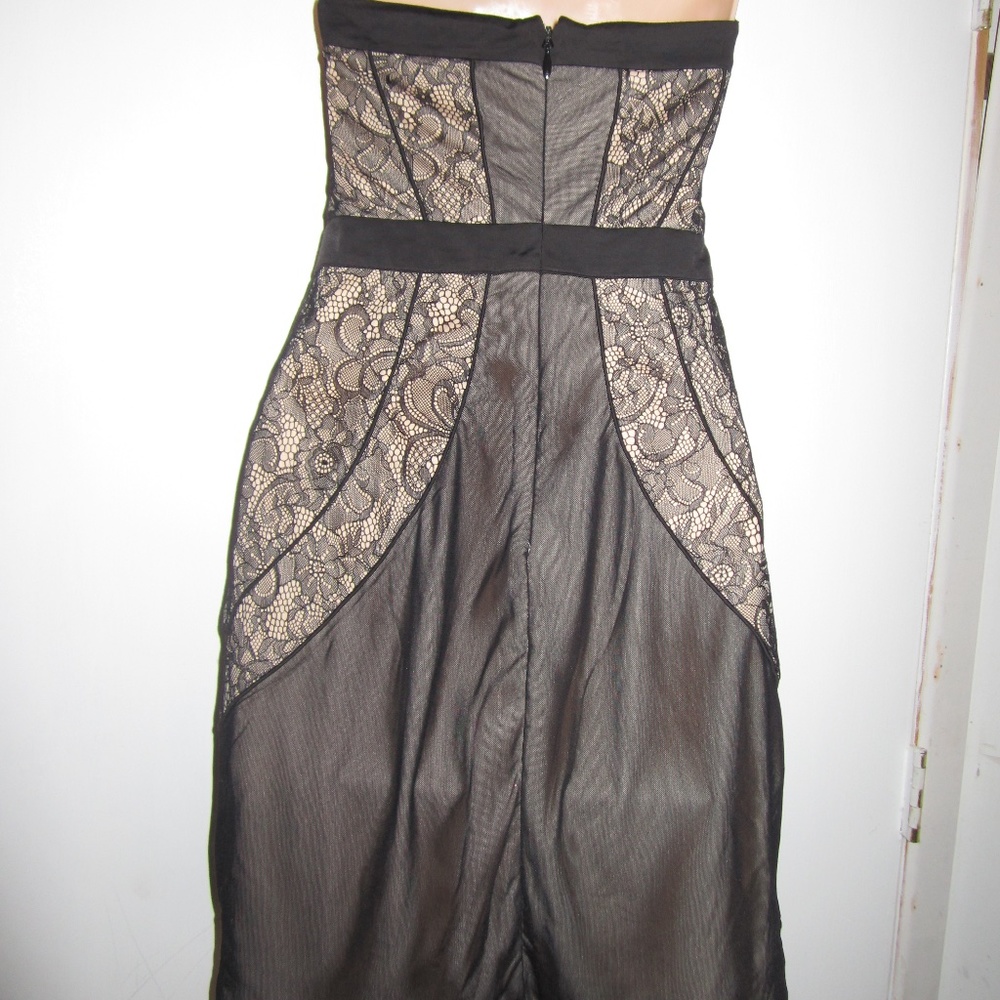 NWT Bebe Sz L Black Nude Lace Strapless Dress - Picture 3 of 7